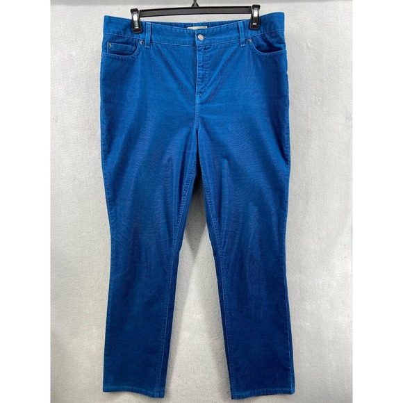 LL Bean Pants Womens Sz 18T Tall Blue Corduroy Straight Leg Favorite Fit Stretch - Picture 1 of 12